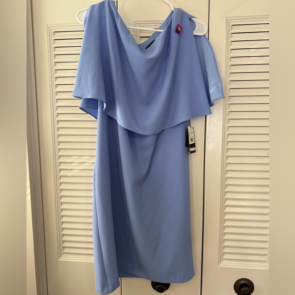 Adrianna Papell SPLT SLV POP OVR CMRN TXT DS Blue dress